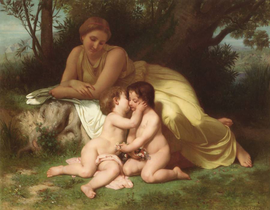 Bouguereau William-Adolphe - Jeune femme contemplant deux enfants qui s-embrassent.jpg